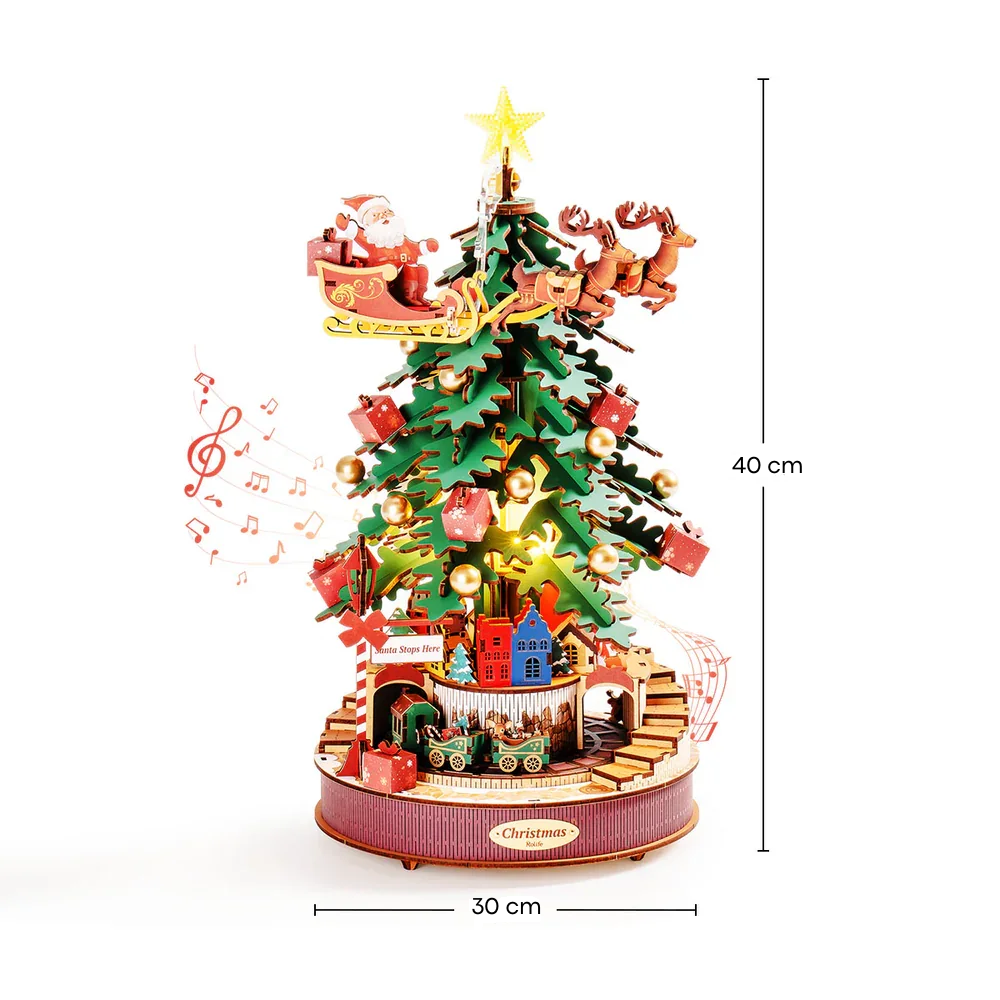 L'Arbre de Noël enchanté – Puzzle 3D Mécanique Lumineux & Sonore en Bois | Puzzlea