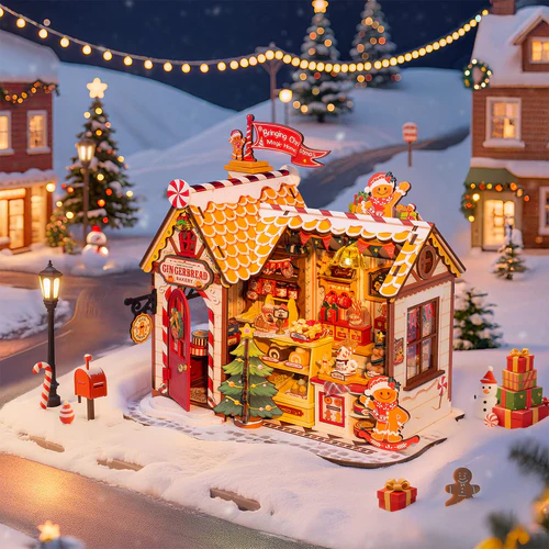 La Boulangerie de Noël - Puzzle 3D Lumineux en Bois | Puzzlea