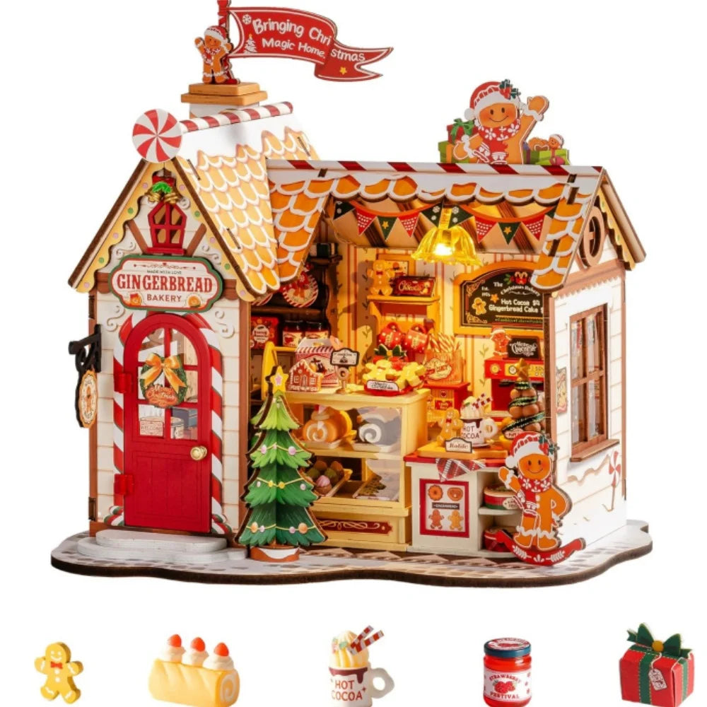 La Boulangerie de Noël - Puzzle 3D Lumineux en Bois | Puzzlea