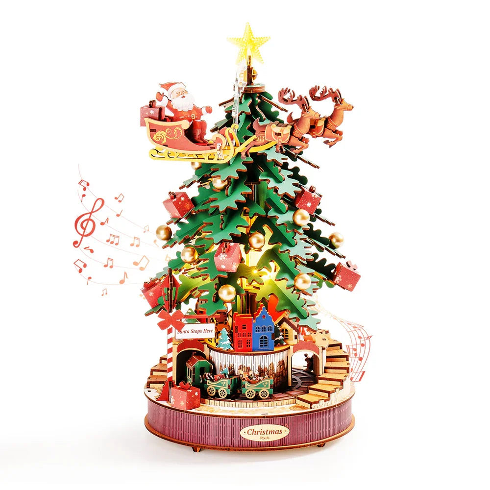 L'Arbre de Noël enchanté – Puzzle 3D Mécanique Lumineux & Sonore en Bois | Puzzlea