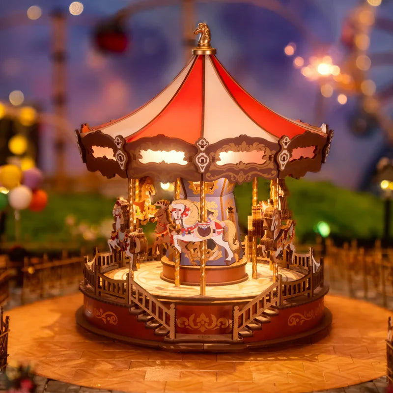Le Carrousel Animé – Puzzle 3D Mécanique Lumineux & Sonore en Bois | Puzzlea